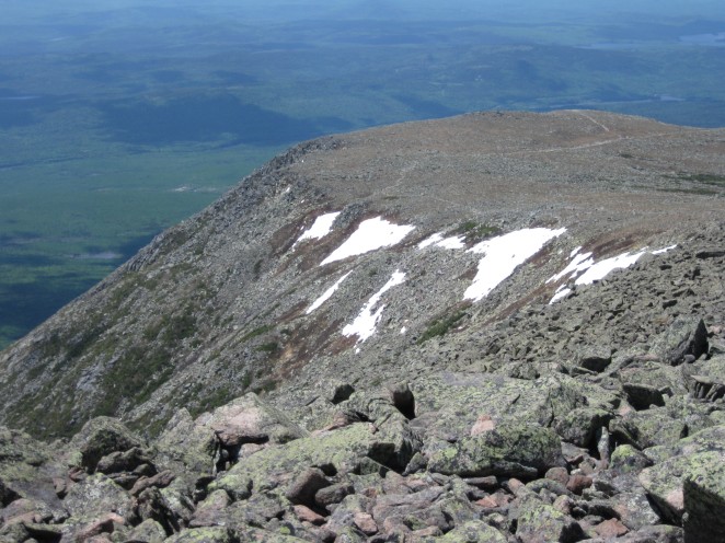 view of Hunt Trail from Summit, Mt. Katahdin, Baxter State Park, ME, May 30, 2010.